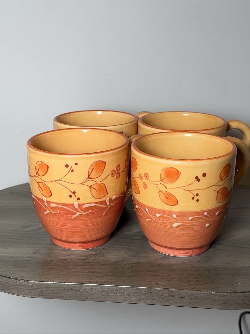 Set Of Four Pier 1 Orange And Yellow Autumn Leaves Mugs